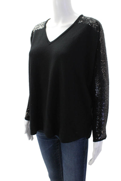 Maje Women V-Neck Black Wool Pullover Sweater Size 2