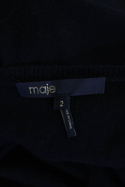 Maje Women V-Neck Black Wool Pullover Sweater Size 2