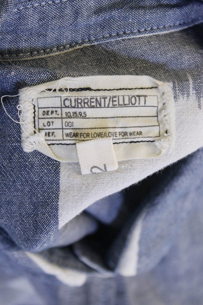 Current/Elliott Women Blue Linen Collared Check Button-Up Size 2