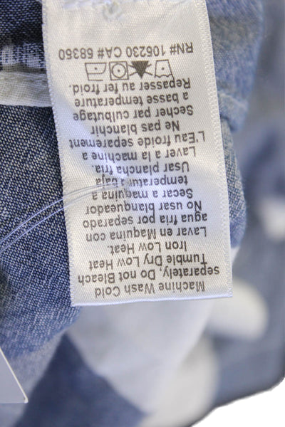 Current/Elliott Women Blue Linen Collared Check Button-Up Size 2