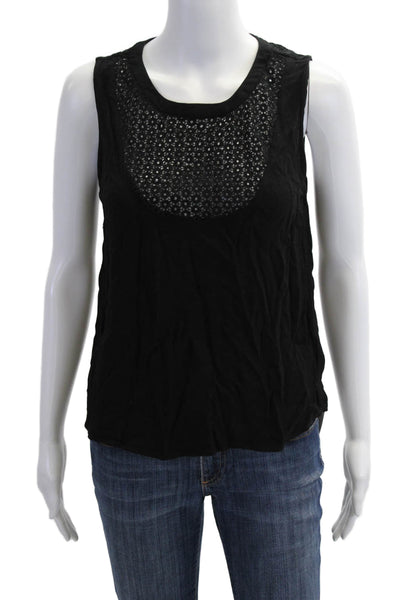 A.L.C., Women Black Sleeveless Tank Round Neck Cotton Designer Size S
