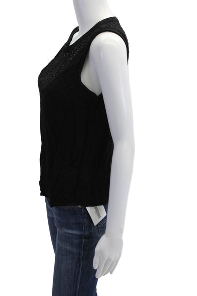 A.L.C., Women Black Sleeveless Tank Round Neck Cotton Designer Size S