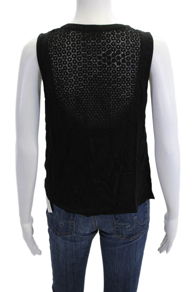 A.L.C., Women Black Sleeveless Tank Round Neck Cotton Designer Size S