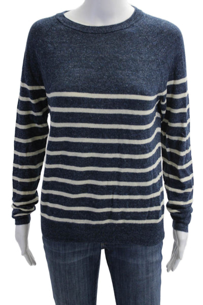 J Crew Unisex Striped Crew Neck Pullover Sweater Long Sleeve Dark Blue Size XS