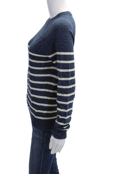 J Crew Unisex Striped Crew Neck Pullover Sweater Long Sleeve Dark Blue Size XS