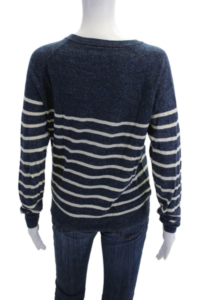 J Crew Unisex Striped Crew Neck Pullover Sweater Long Sleeve Dark Blue Size XS