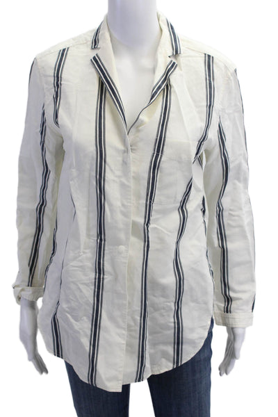 Rag & Bone Women Collared Striped Cotton Long Sleeve Button-Up Snap Size 2XS