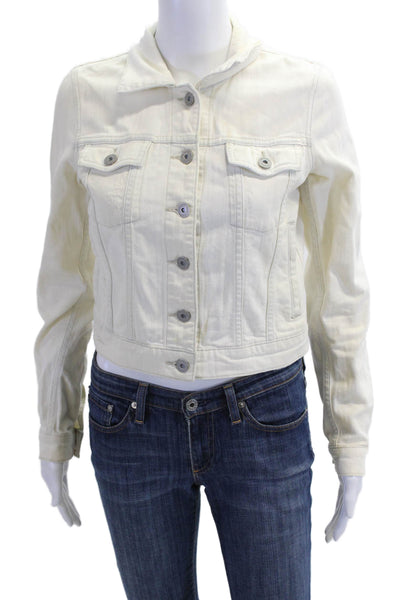 Vince Women Collared Button Cotton Blend Jacket White Size S