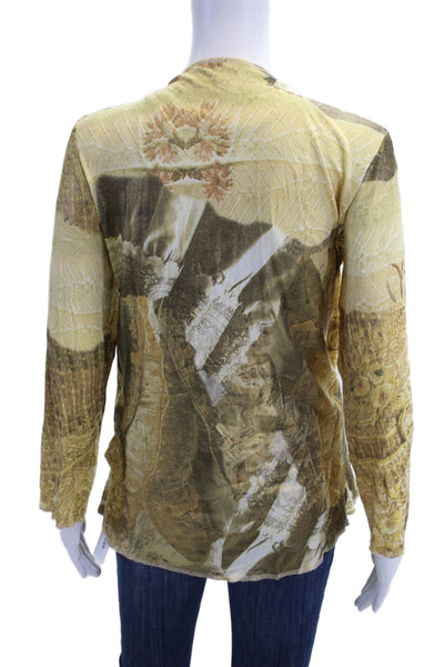 Alberto Makali Women Beige Long Sleeve Art Top 100% Polyester Fall Size S