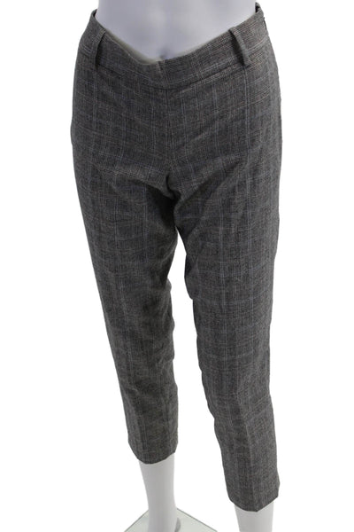 J Crew Women Ankle Cropped Dress Pants Dark Gray Plaid Wool Size 2