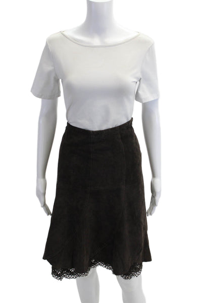 Odille Anthropologie Womens A-Line Flare Leather Knee-Length Skirt Size 4
