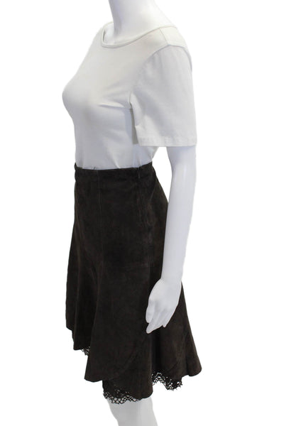 Odille Anthropologie Womens A-Line Flare Leather Knee-Length Skirt Size 4