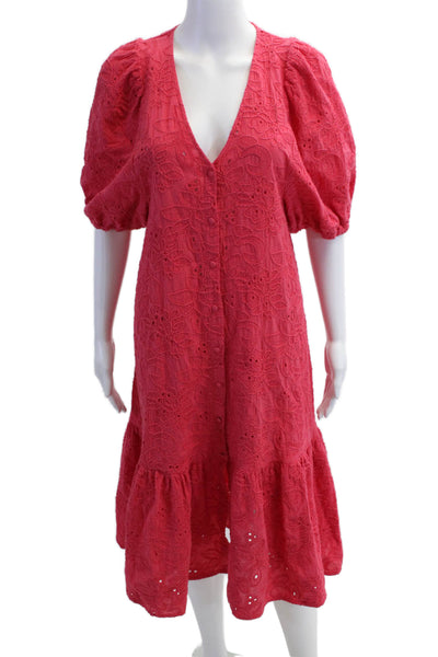 Zara Women A-Line Sundress Red Floral V-Neck Size S
