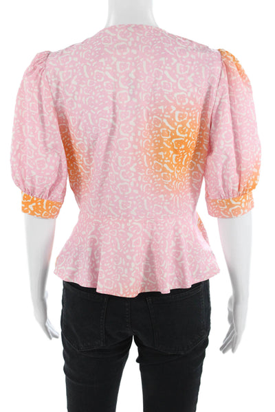 Manoush Women V-Neck Animal Print Orange Blouse 3/4 Sleeve Size 36