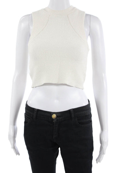MNG Women White Cropped Sleeveless Tank Crewneck Basic Size S