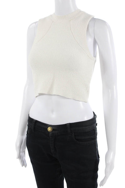 MNG Women White Cropped Sleeveless Tank Crewneck Basic Size S