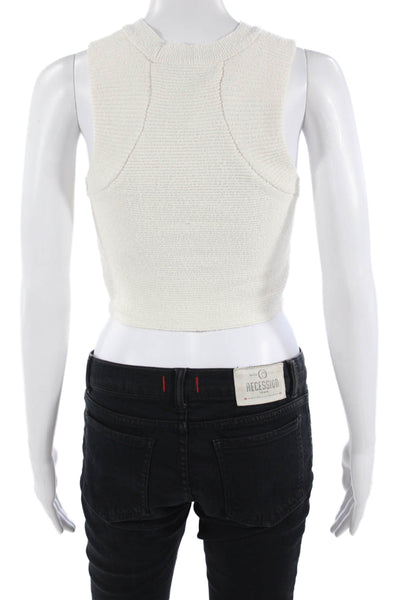 MNG Women White Cropped Sleeveless Tank Crewneck Basic Size S