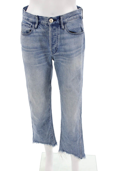 3x1 NYC Women Cropped Light Blue High Rise Jeans Button Size 26