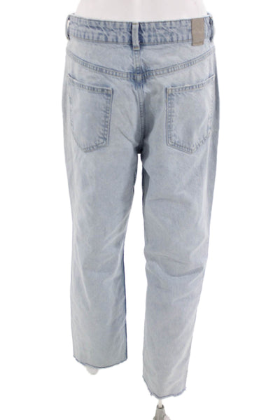 Zara Unisex Straight Jeans Light Blue High Rise Button Size 8