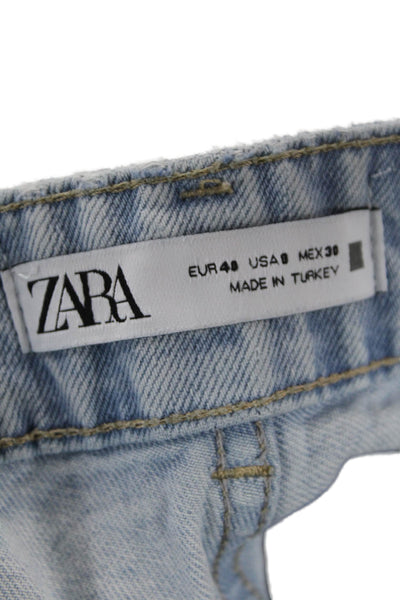 Zara Unisex Straight Jeans Light Blue High Rise Button Size 8