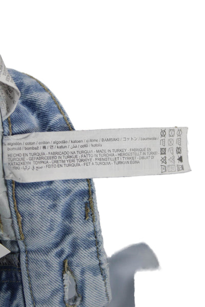 Zara Unisex Straight Jeans Light Blue High Rise Button Size 8
