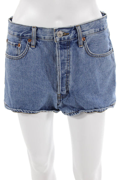 Re/Done Unisex 90s Blue Cotton Solid Shorts Size 26