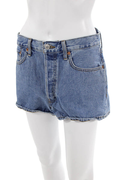 Re/Done Unisex 90s Blue Cotton Solid Shorts Size 26