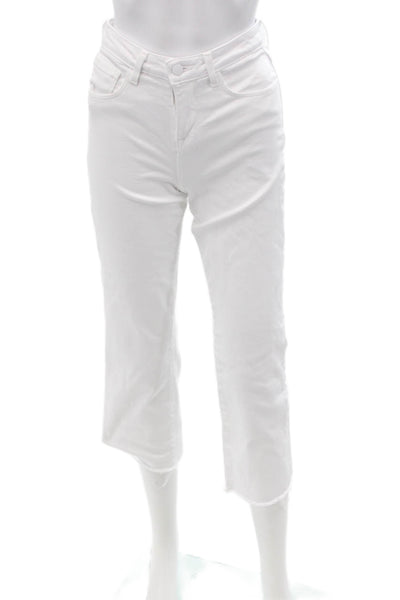 L'Agence Women Cropped Mid-Rise White Jeans 98% Cotton Size 23