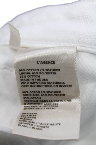 L'Agence Women Cropped Mid-Rise White Jeans 98% Cotton Size 23
