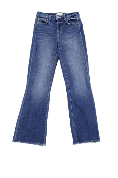 L'Agence Women Cropped Flared Blue Mid-Rise Jeans Size 23