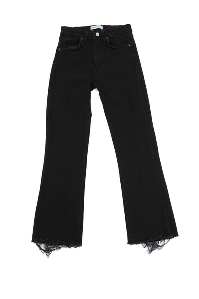 Zara Women Bootcut Flared Jeans Black Mid-Rise Cotton Blend Inseam 26 Size 0
