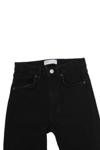 Zara Women Bootcut Flared Jeans Black Mid-Rise Cotton Blend Inseam 26 Size 0