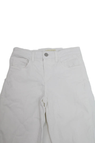 L'Agence Women Petite Cropped Flared White Jeans Size 23