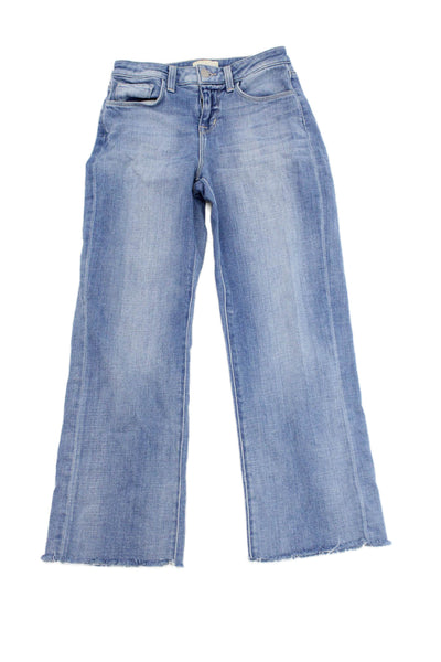 L'Agence Women Wide-Leg Light Blue Jeans Mid-Rise Button Petites Size 23
