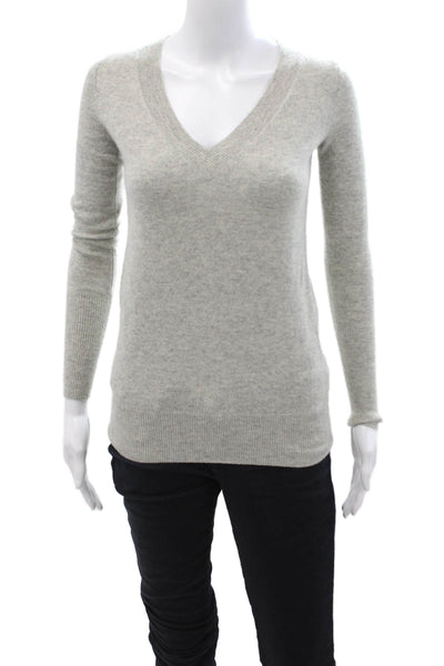 J Crew Women Gray 100% Cashmere V-Neck Pullover Long Sleeve Size 2XS