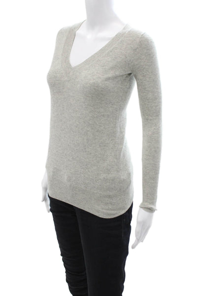 J Crew Women Gray 100% Cashmere V-Neck Pullover Long Sleeve Size 2XS
