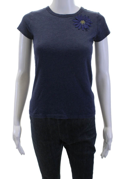 Crewcuts Childrens Girls Floral Applique Tee Shirt Navy Blue Size 12