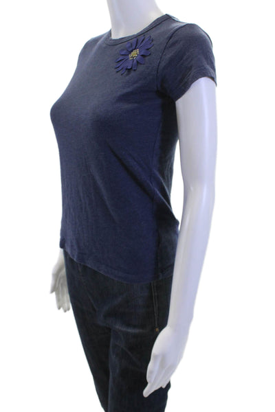 Crewcuts Childrens Girls Floral Applique Tee Shirt Navy Blue Size 12