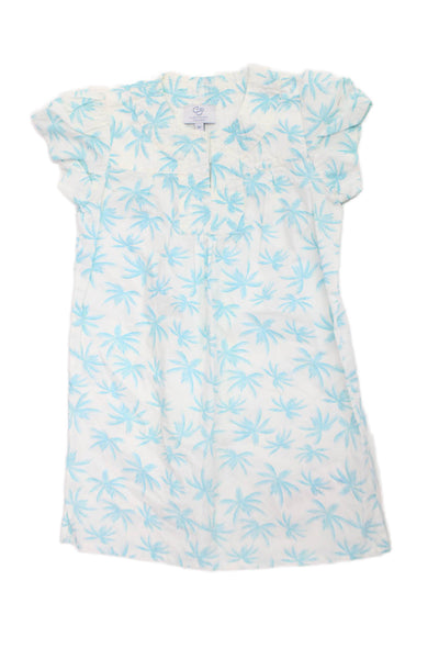 CZ Carolina Zapf Childrens Girls Palm Tree Print Dress White Blue Size 8