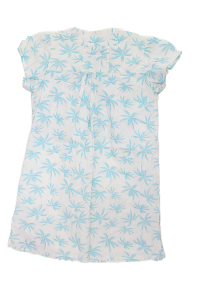 CZ Carolina Zapf Childrens Girls Palm Tree Print Dress White Blue Size 8