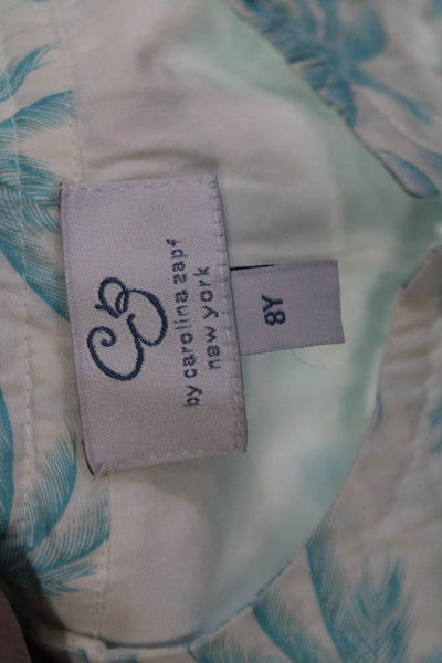 CZ Carolina Zapf Childrens Girls Palm Tree Print Dress White Blue Size 8