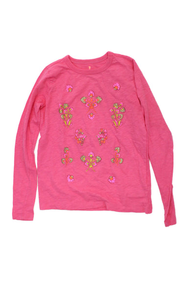 Crewcuts Childrens Girls Floral Print Tee Shirt Pink Gold Size 10-11