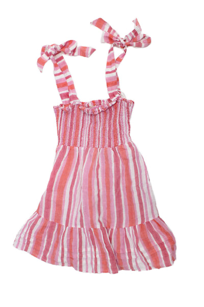 Roller Rabbit Women Pink Striped Linen Sundress Tie Waist Knee Length Size 2XS