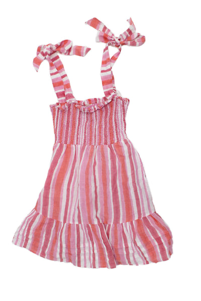 Roller Rabbit Women Pink Striped Linen Sundress Tie Waist Knee Length Size 2XS