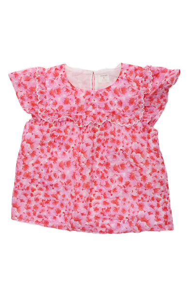 Crewcuts Childrens Girls Floral Print Blouse Pink Red Cotton Size 10-11