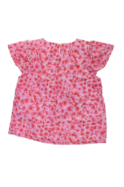 Crewcuts Childrens Girls Floral Print Blouse Pink Red Cotton Size 10-11