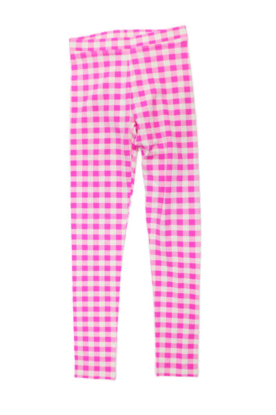 Crewcuts Childrens Girls Gingham Plaid Leggings Neon Pink White Size12