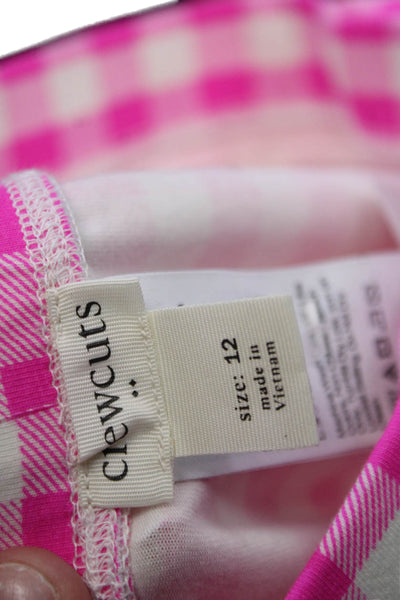 Crewcuts Childrens Girls Gingham Plaid Leggings Neon Pink White Size12