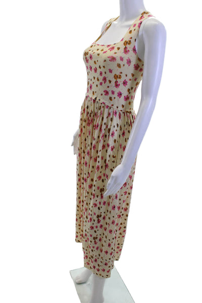 Zara Women Sundress Beige Floral Square Neck Long Sleeveless Size S