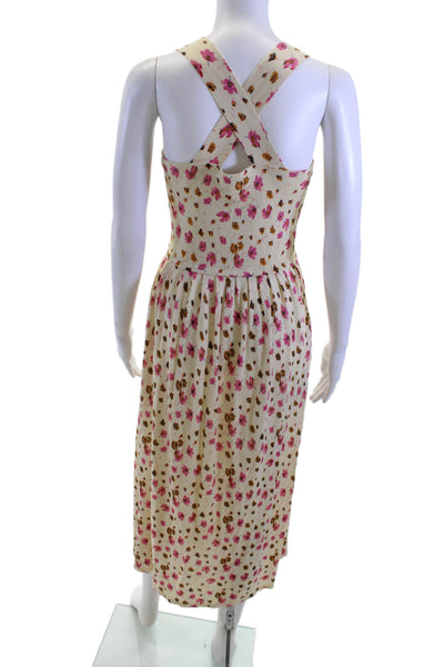 Zara Women Sundress Beige Floral Square Neck Long Sleeveless Size S